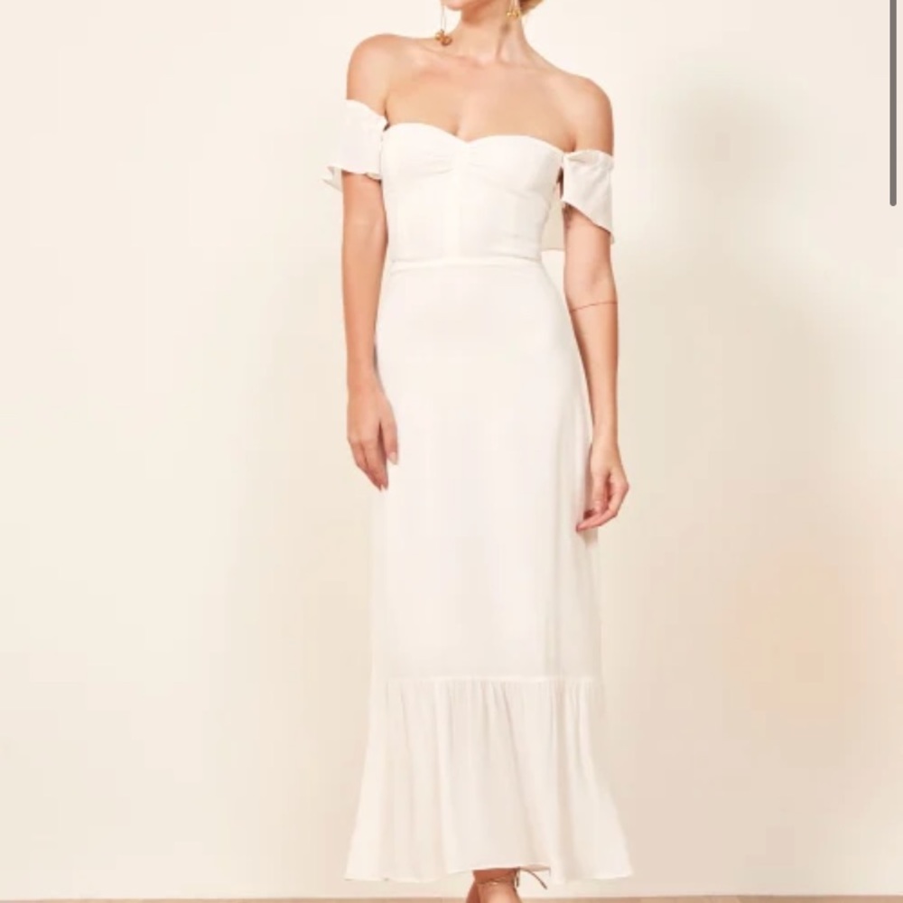 Reformation Off-Shoulder White Maxi Dress